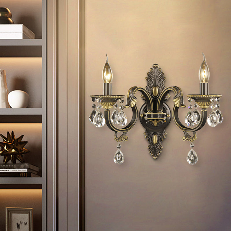 Faceted Crystal Finial Black And Gold Sconce Candlestick - Nordic Wall Light With 2 Lights
