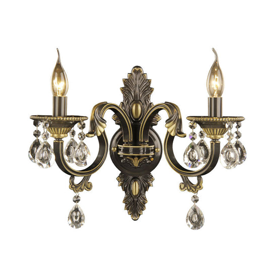 Faceted Crystal Finial Black And Gold Sconce Candlestick - Nordic Wall Light With 2 Lights