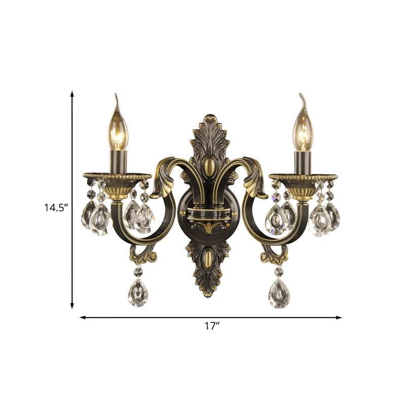 Faceted Crystal Finial Black And Gold Sconce Candlestick - Nordic Wall Light With 2 Lights