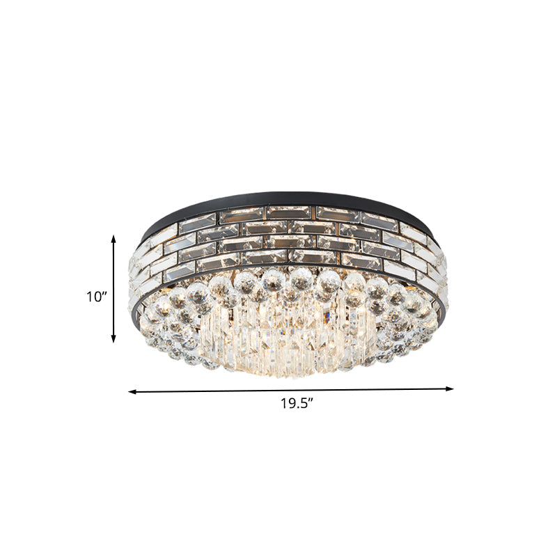 Modern Clear Crystal Flute Flush Mount Drum Ceiling Lamp - 7 Heads