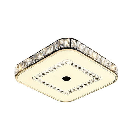 Square Flush Ceiling Light - Modern Rectangle-Cut Crystal Led Black Fixture For Living Room