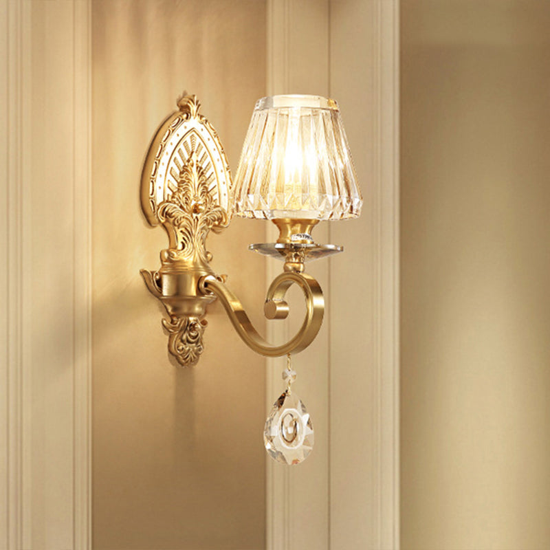 Gold Prismatic Crystal Wall Sconce - Contemporary Bedroom Lighting