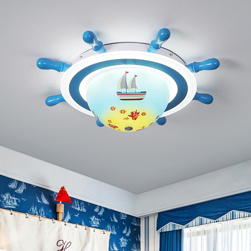 Sailboat Pattern Nautical Flush Mount Pendant Light - Blue And White Bedroom Ceiling Lighting