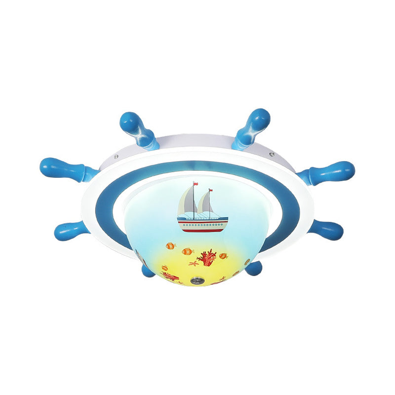 Sailboat Pattern Nautical Flush Mount Pendant Light - Blue And White Bedroom Ceiling Lighting