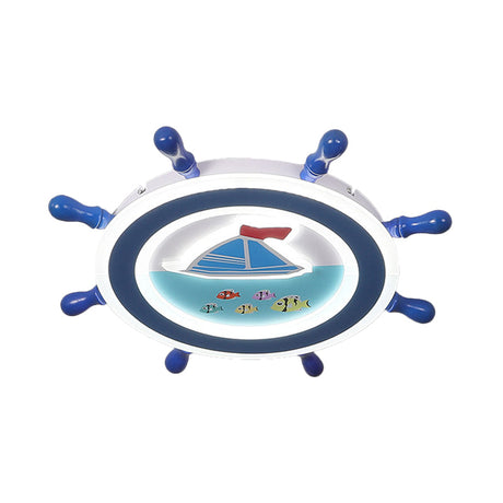 Sailboat Pattern Nautical Flush Mount Pendant Light - Blue And White Bedroom Ceiling Lighting
