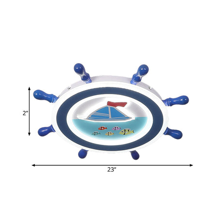 Sailboat Pattern Nautical Flush Mount Pendant Light - Blue And White Bedroom Ceiling Lighting