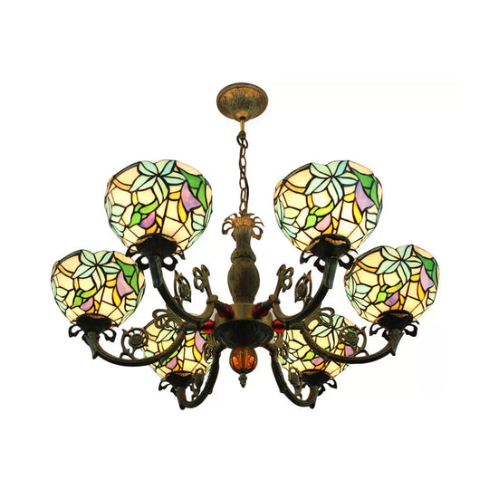 Multicolor Tiffany Style Chandelier For Dining Room: 6-Light Art Glass Pendant Ceiling Lamp With