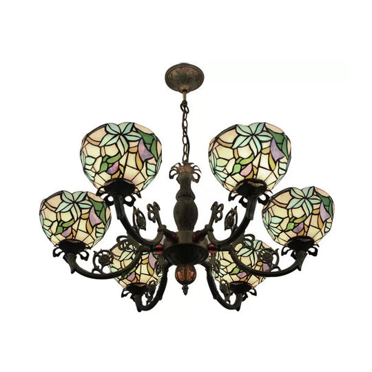Multicolor Tiffany Style Chandelier For Dining Room: 6-Light Art Glass Pendant Ceiling Lamp With