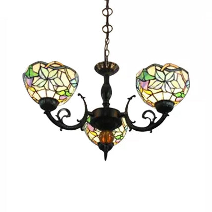 Multicolor Tiffany Style Chandelier For Dining Room: 6-Light Art Glass Pendant Ceiling Lamp With