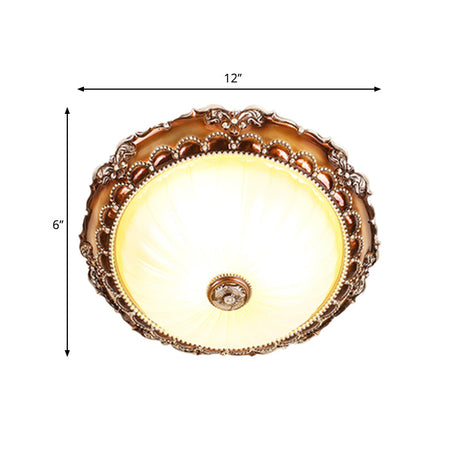 Traditional Circle Resin Flush Mount Ceiling Lamp With Bloom Tan Base & 2 Lights