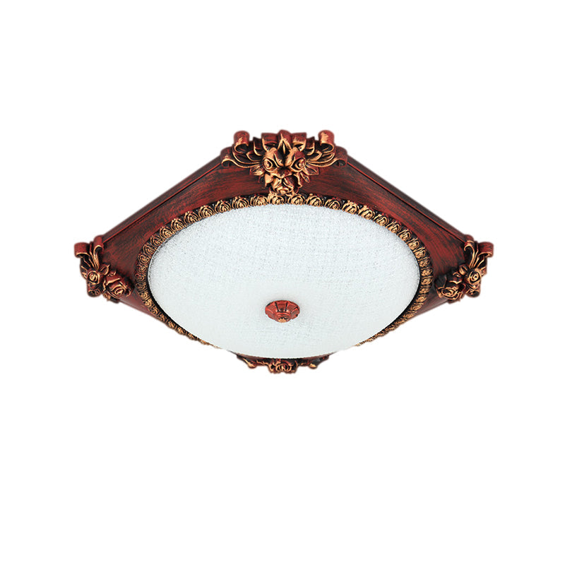 Led Frosted Glass Square Flush Mount Fixture With Bronze/Copper Finish - Countryside Ceiling Light