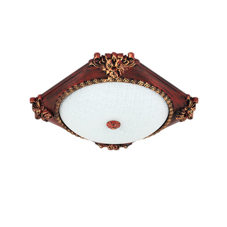 Led Frosted Glass Square Flush Mount Fixture With Bronze/Copper Finish - Countryside Ceiling Light