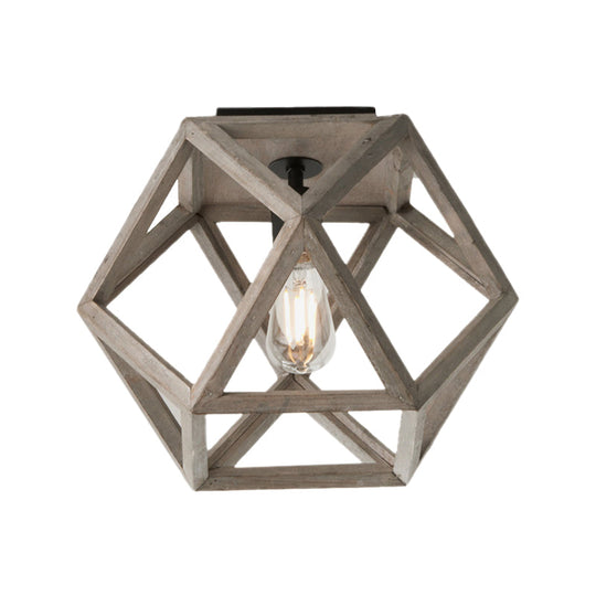 Minimalist Beige Wooden Ceiling Light With Candle - Like Bulb - Flush Mount Fixture