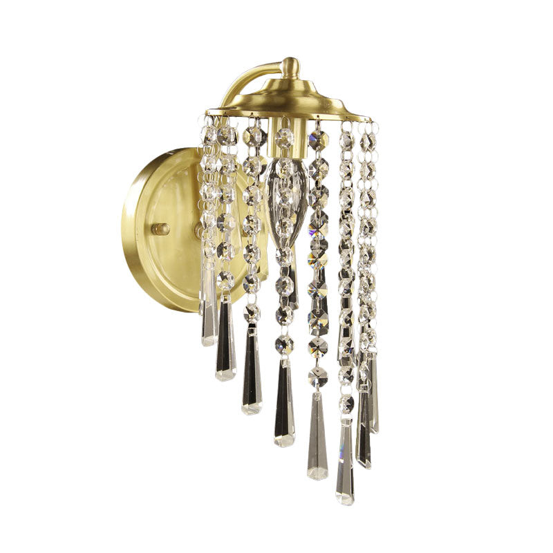 Swirled Crystal Chain Wall Sconce - Brass Countryside Light Fixture