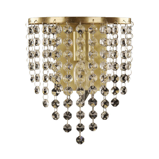 Brass-Toned Tapered Wall Sconce With Crystal Chain - Minimalist 1-Light Mounted Fixture