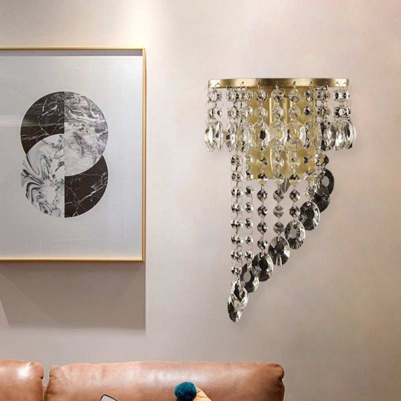 Crystal Chain Wall Mounted Light Fixture - Minimalist Brass Corridor Sconce