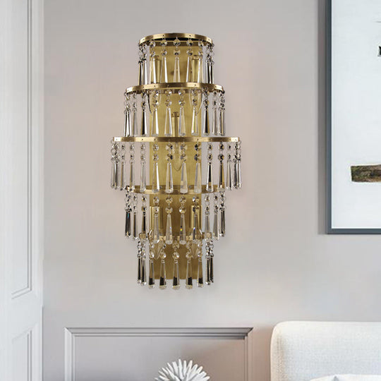 Rustic Brass Crystal Chain Wall Mounted Light Fixture - Tiered Lighting Idea With 5 Bulbs