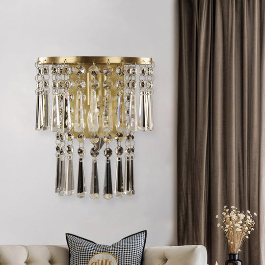 Modern Beveled Glass Crystal Semi-Rounded Wall Sconce Lamp In Brass - 1 Light Corridor Mount