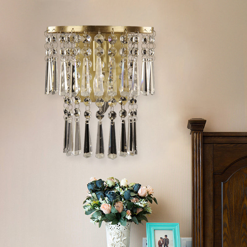 Modern Beveled Glass Crystal Semi-Rounded Wall Sconce Lamp In Brass - 1 Light Corridor Mount