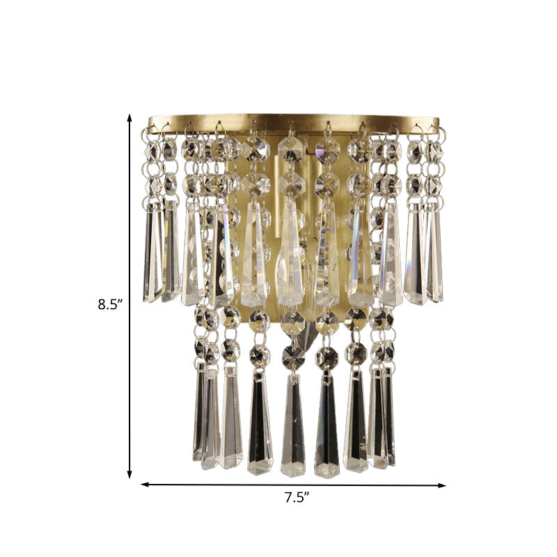 Modern Beveled Glass Crystal Semi-Rounded Wall Sconce Lamp In Brass - 1 Light Corridor Mount