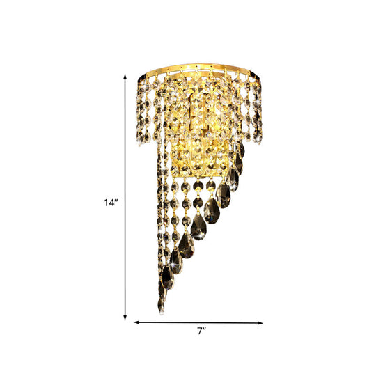 Countryside Gold Wall Sconce With Crystal Chain And Swirling 1-Head Design
