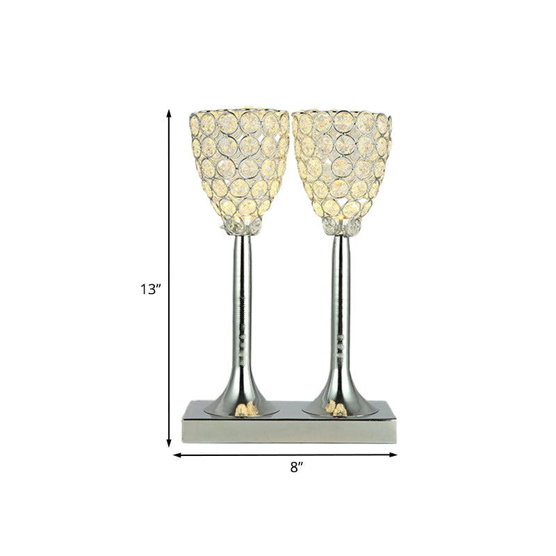 Evelyn - Clear Faceted Glass Double Cup Table Light Simple Led Dining Room Nightstand Lamp In Chrome