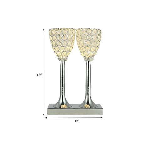 Double Cup Clear Glass Table Light With Led Bulb - Elegant Chrome Finish