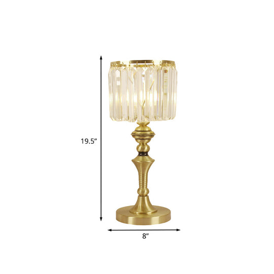 Modern Crystal Flute Led Table Lamp In Brass For Study Room