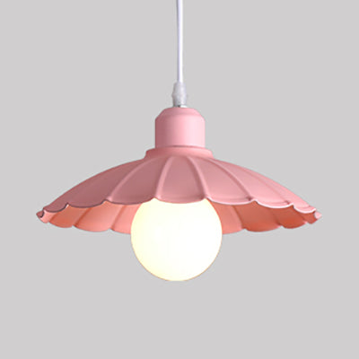 Macaron Style Scalloped Edge Metallic Hanging Lamp - Pink/Yellow For Living Room Pink