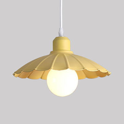 Macaron Style Scalloped Edge Metallic Hanging Lamp - Pink/Yellow For Living Room Yellow