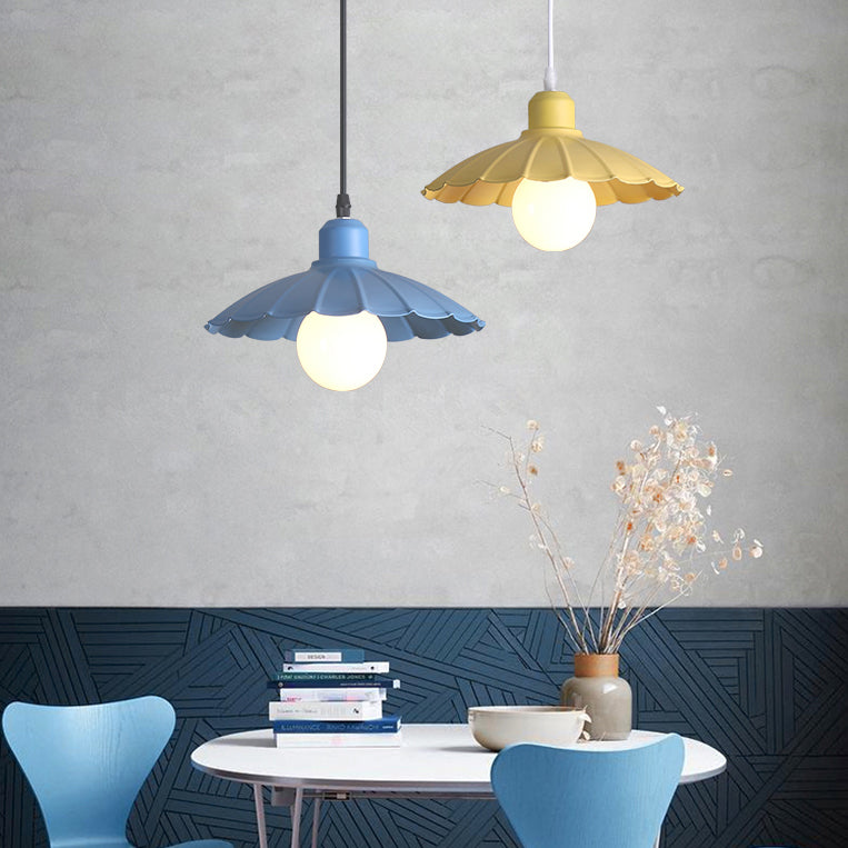 Macaron Style Scalloped Edge Metallic Hanging Lamp - Pink/Yellow For Living Room