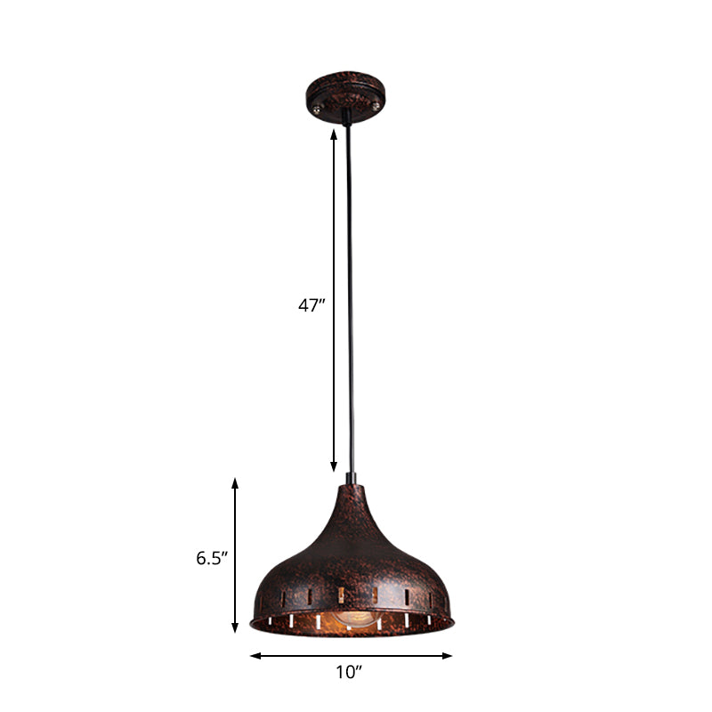 Rustic Rust Onion Pendant Light Fixture - Iron Restaurant Lamp With Hollow Design
