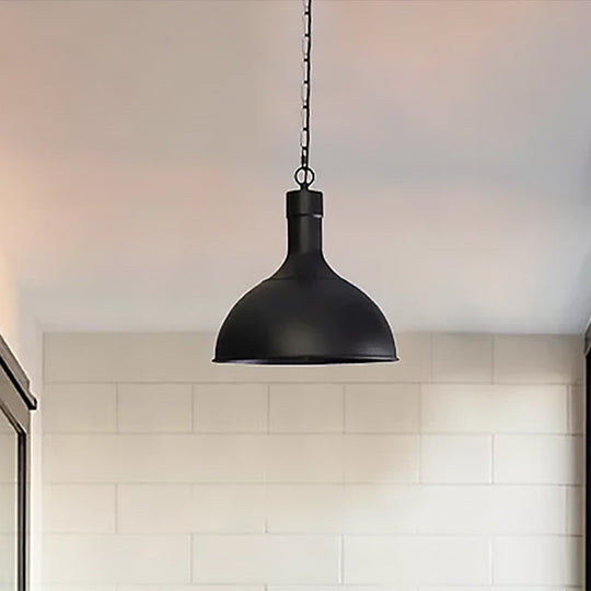 Vintage Style Aged Brass/Black Pendant Lighting For Balcony - Metal Dome Shade 1-Light Hanging