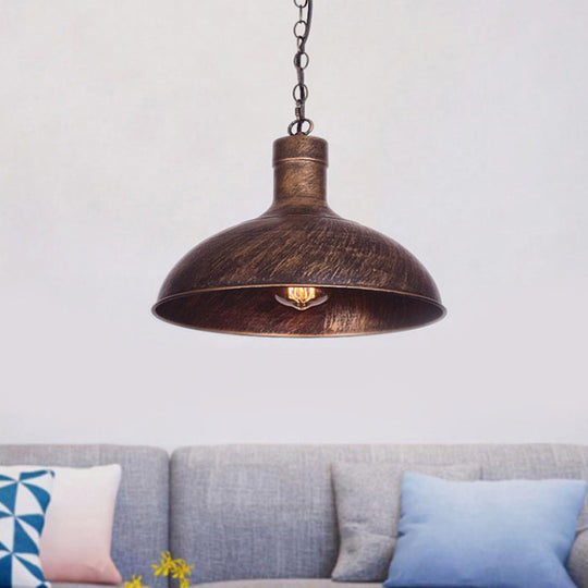 Vintage Style Metal Aged Brass/Black Pendant Lighting For Balcony - 1 Light Dome Shade Ceiling Lamp