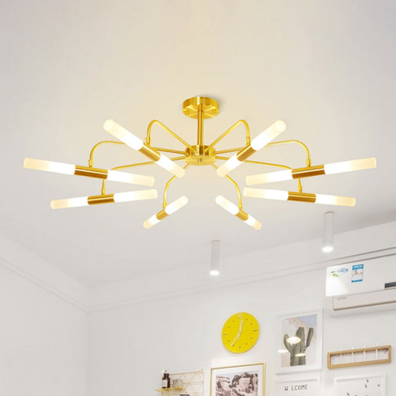 Gold Acrylic Tube Shade Ceiling Chandelier - Modern Metal Hanging Lamp (12/16 Lights) For Hotels