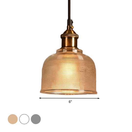 Ridged Glass Pendant Light For Balcony And Kitchen Traditional Cup Shape 1 Hanging Lamp