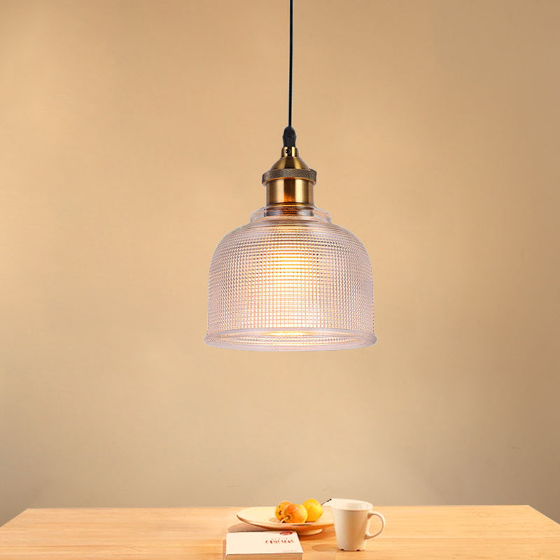 Ridged Glass Pendant Light For Balcony And Kitchen Traditional Cup Shape 1 Hanging Lamp Clear