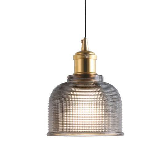 Ridged Glass Pendant Light For Balcony And Kitchen Traditional Cup Shape 1 Hanging Lamp
