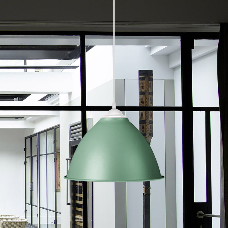 1-Light Industrial Dome Pendant Light In Frosted Green/Yellow For Dining Room - Aluminum Ceiling