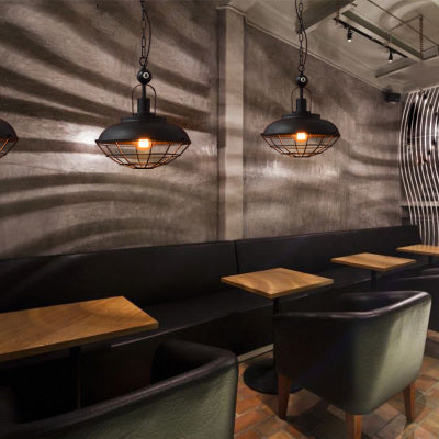 Industrial-Style Black Wire Cage Pendant Lamp - Perfect For Restaurants