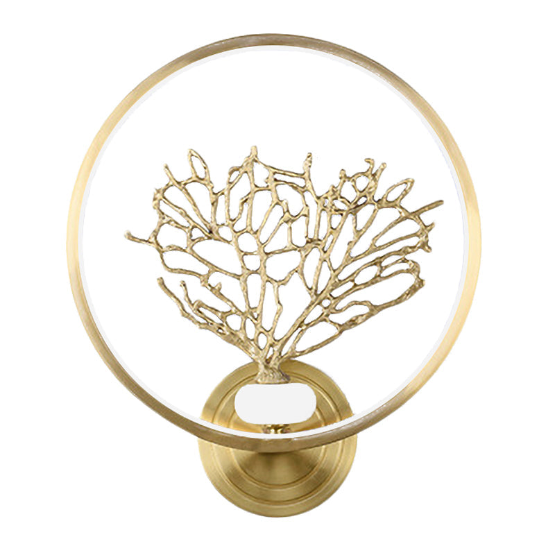 Contemporary Led Wall Mount Light With Gold Metallic Tree Design And Glowing Hook