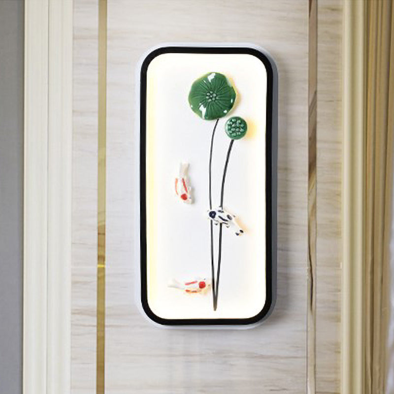 Lotus Leaf Ceramic Mural Lamp: Handcrafted Chinese Green Wall Light For Decoration