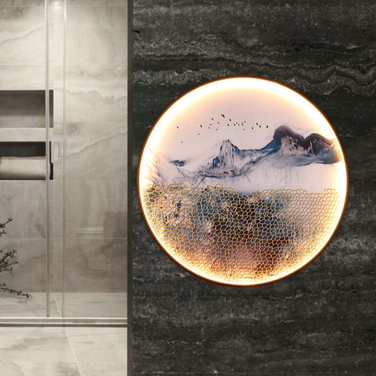 Light Asia Aluminum Led Wall Mounted Mural For Living Room Decoration - Blue Foggy Mountain