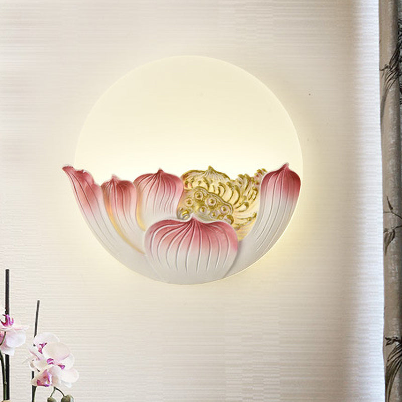 Chinese White Lotus And Mountain Moon Resin Mural Led Wall Lamp For Guest Room /