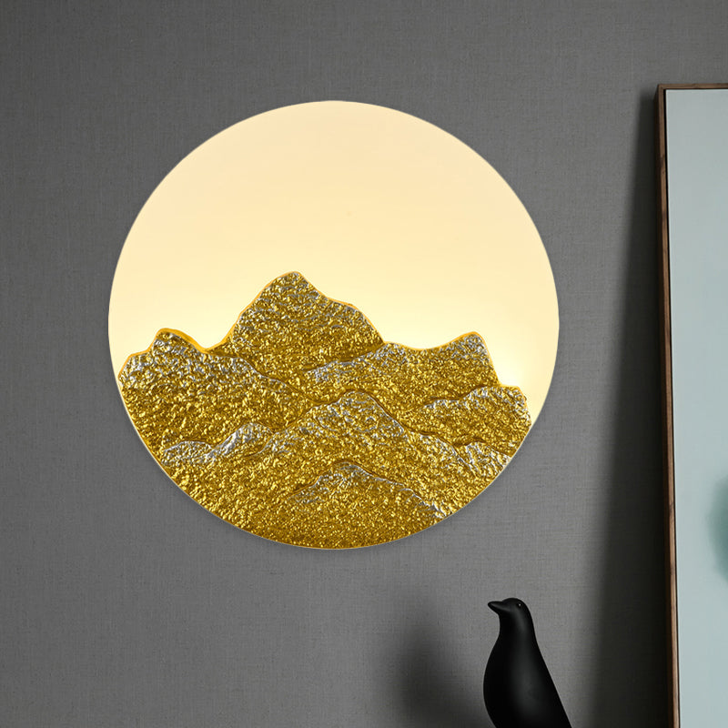 Chinese White Lotus And Mountain Moon Resin Mural Led Wall Lamp For Guest Room