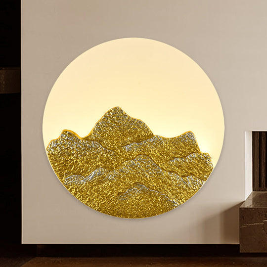 Chinese White Lotus And Mountain Moon Resin Mural Led Wall Lamp For Guest Room