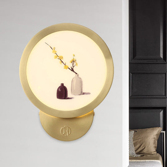 Minimalist Led Flower Pot Wall Lamp In Gold - Acrylic Bedside Lighting Fixture