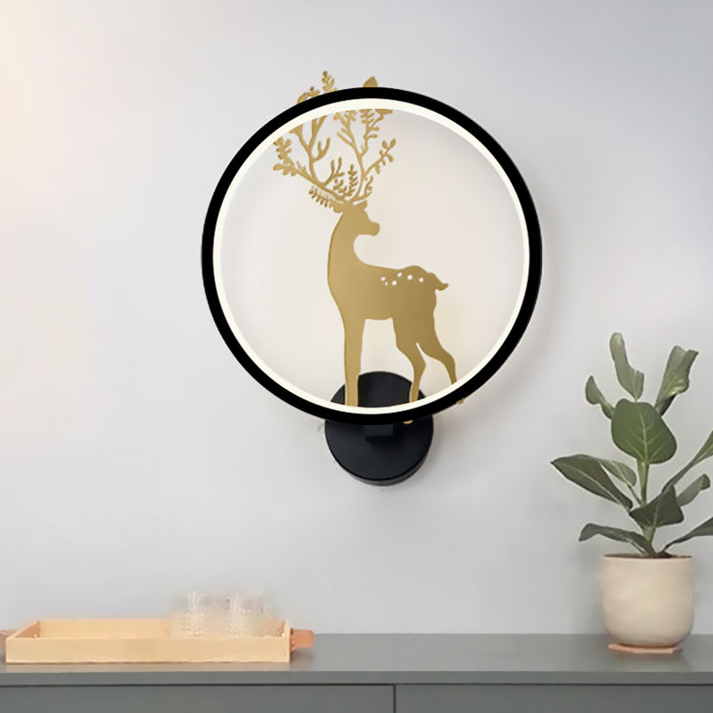Nordic Led Gold Deer Wall Lamp With Glowing Hook - Stylish Aluminum Mural Light Fixture Black