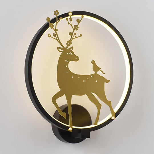 Sleek Sika Deer/Elephant Aluminum Mural Lamp: Modern Black-Gold Led Wall Light For Parlor