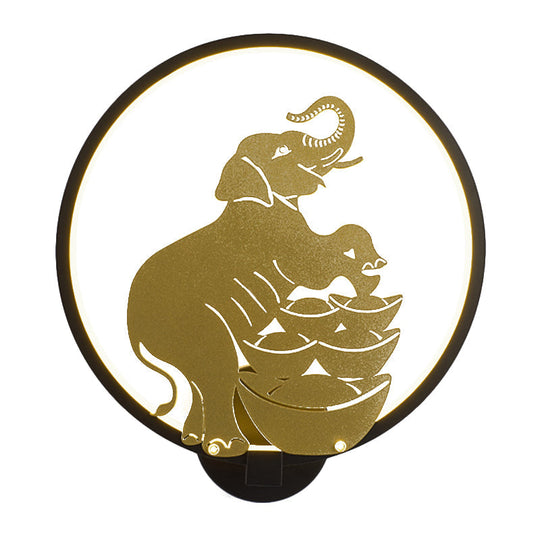 Sleek Sika Deer/Elephant Aluminum Mural Lamp: Modern Black-Gold Led Wall Light For Parlor